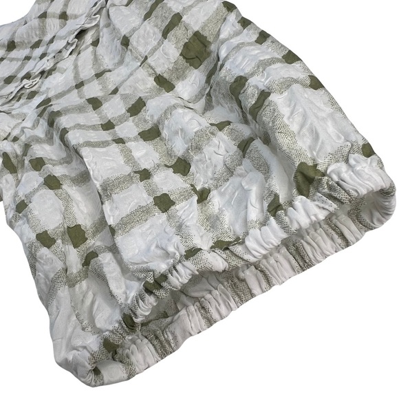 lena Mini Dress Ruffle Collar Short Puff Sleeve Preppy Plaid Green White Small S - Picture 13 of 16